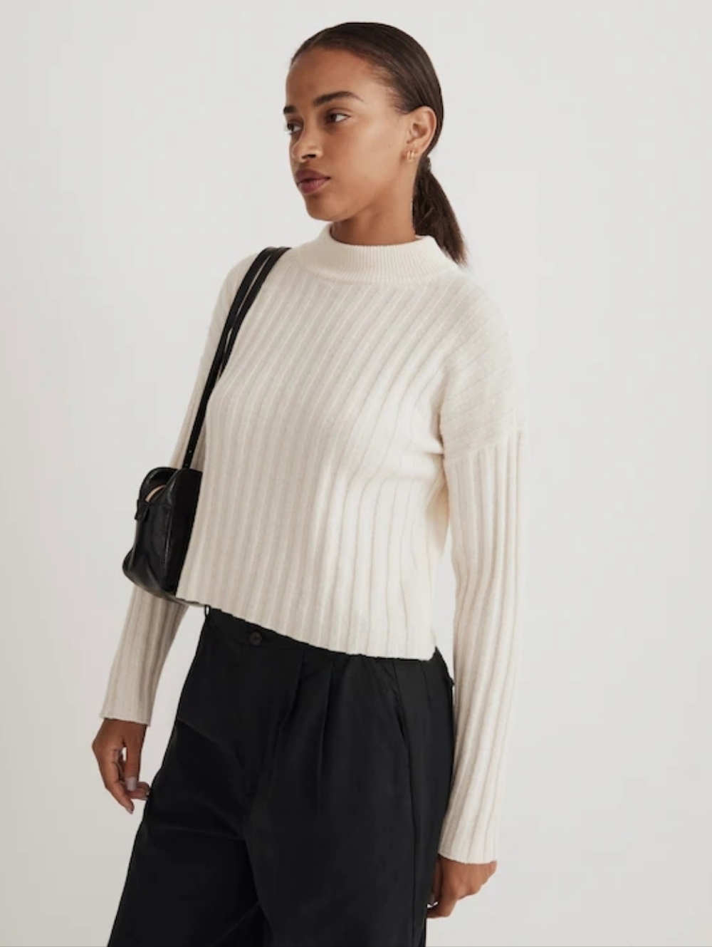 Madewell Ribbed Mockneck Crop Sweater In Antique Cream